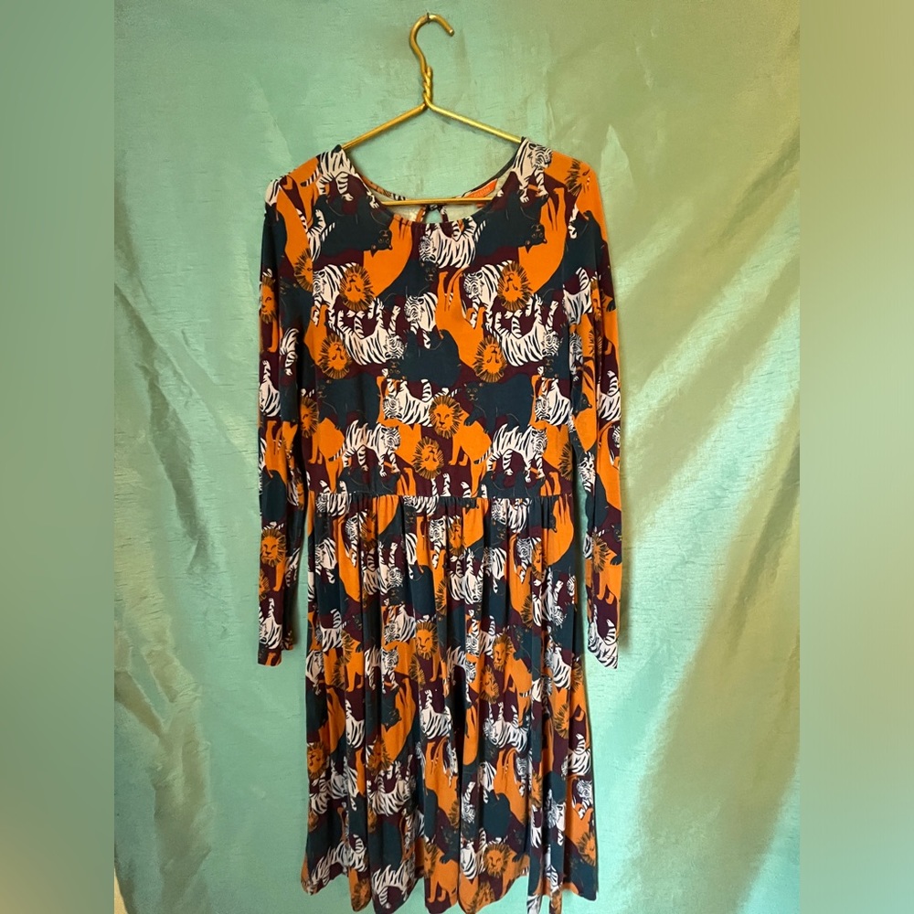ModCloth Lions, Tigers, and Bears dress (L) (long sleeve, midi)